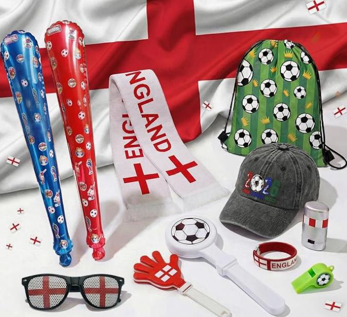 12Pcs 2026 World Cup Fan Set w/Flag, Flag Glasses, Whistle, 2 Clappers, Wristband, Face Paint, Scarf, Hat, 2 Sticks, Bag
